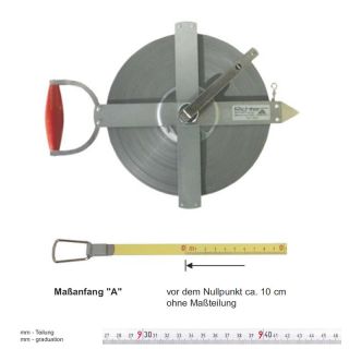 Richter Stahlbandmass weisslackiert - stabiler Feldrahmen - 300m - A - mm